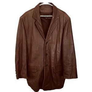 Wilson Leather Men's Size XXL Brown Long Button Coat w/ 4 Pockets